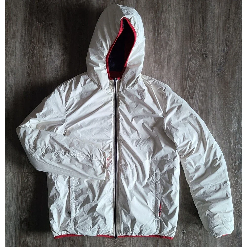 Armani Jeans Reversible Hooded Puffer Jacket Men's XXL EU 56 Red White Full Zip